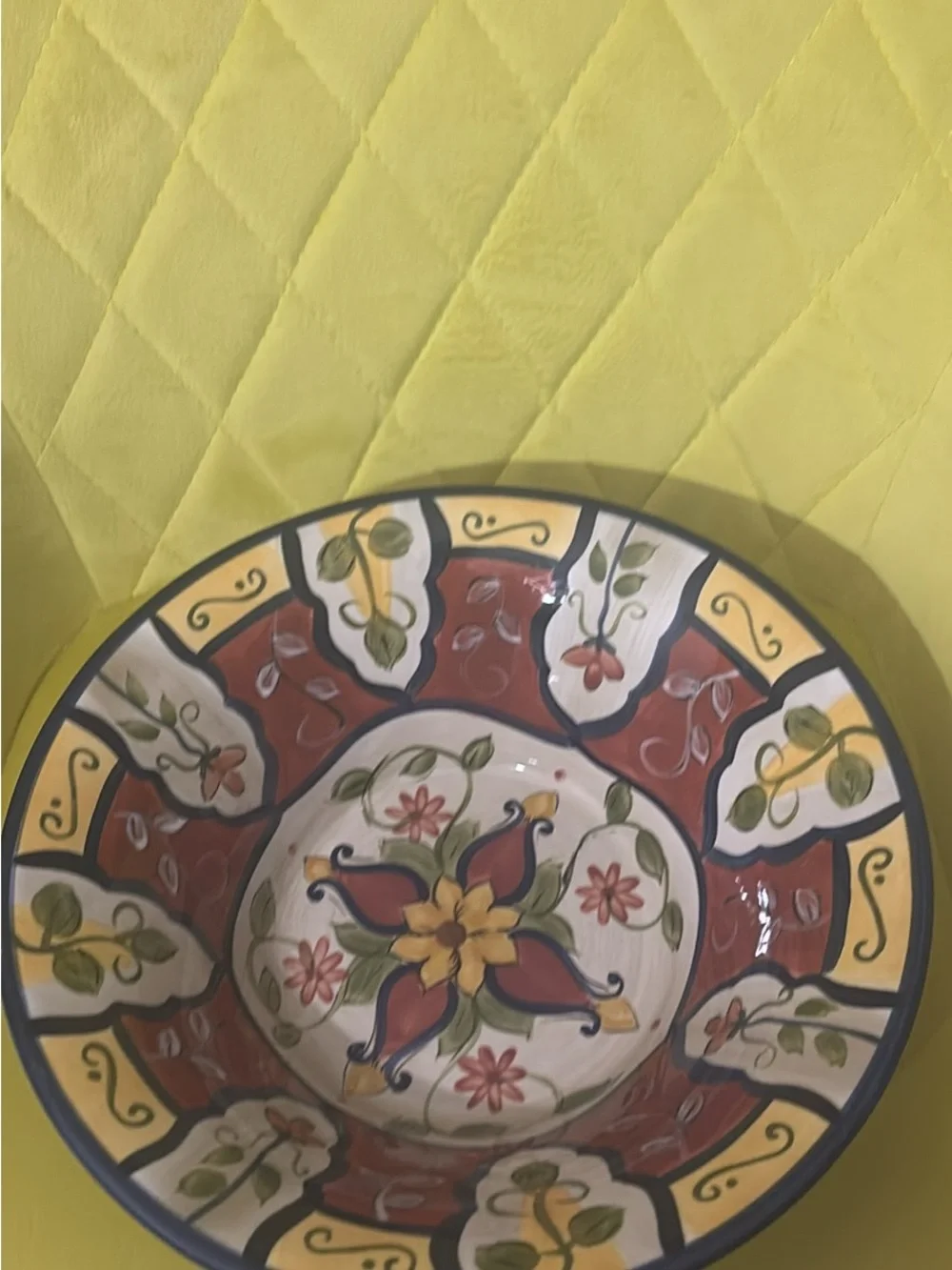 Pier 1 Red, Yellow and Green Hand-Painted Ceramic Serving Bowl 11.75